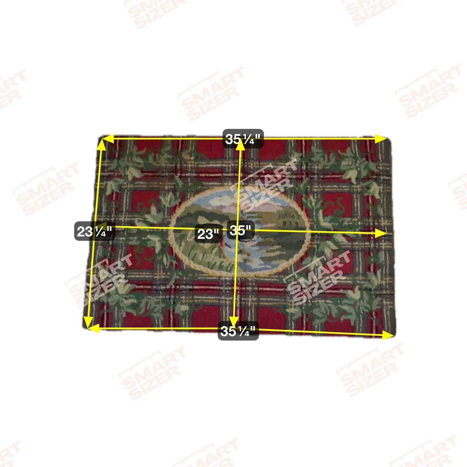 2 x 3 100% Wool Rug Embroidered Plaid Landscape Lake and Mountains Greenery gallery