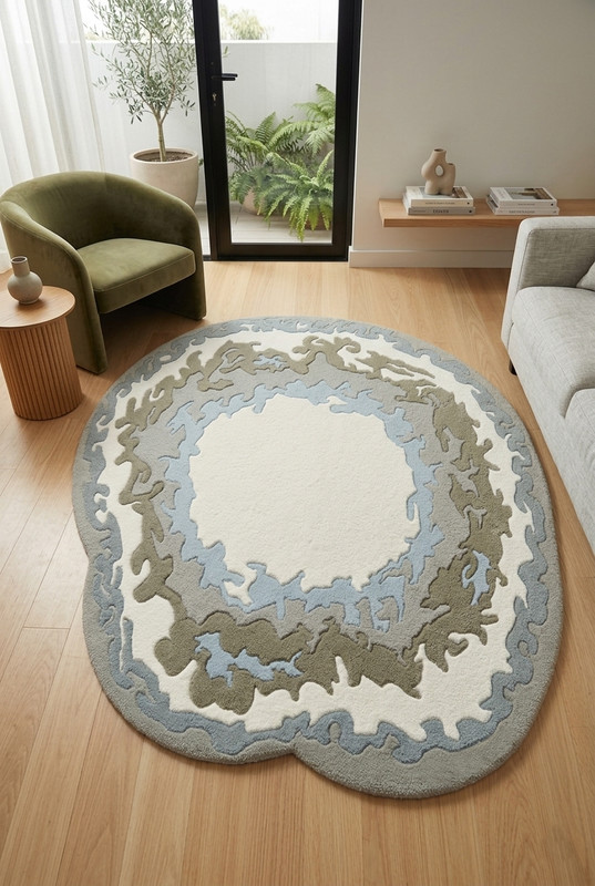 Mordern Abstract Irregular odd shape unique Wollen Designer Tufted area rug gallery