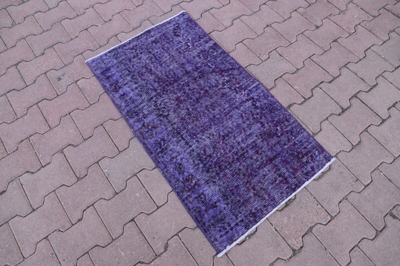 Vintage Overdyed Small Rug Anatolian Handwoven Turkish Ethnic Foyer Carpet 2x4ft gallery