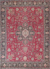 Vintage Fuchsia Pink Tebriz Traditional Living Room Rug 10×13 Handmade Wool Rug