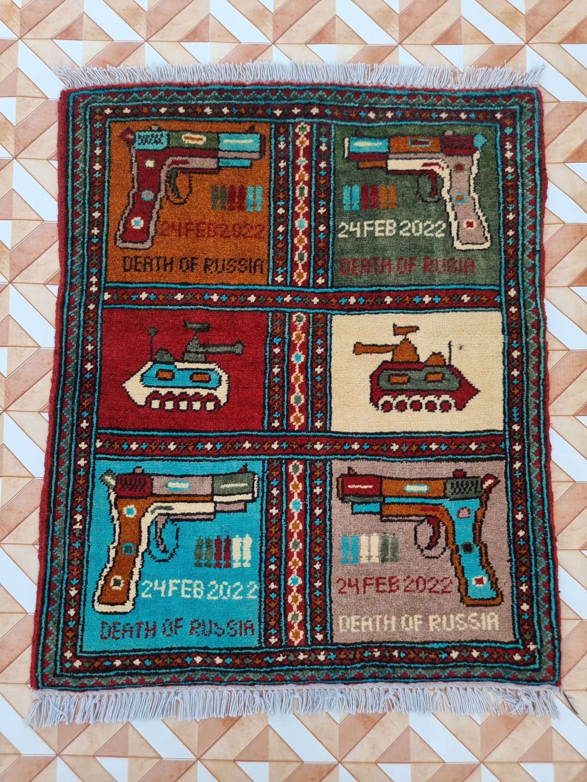 Afghan Hand made war Rug knotted Baluchi Wool With Beautiful war Design rug gallery