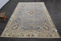 Oushak Turkish Vintage Rug 7×10 Kilim Rug Anatolian Handmade Boho Decor GRAY