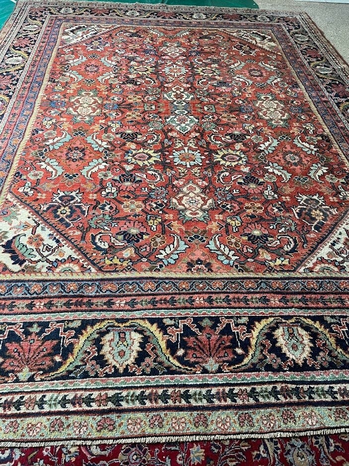 circa 1920s handmade antique mahal rug 10.5x14.1 ft