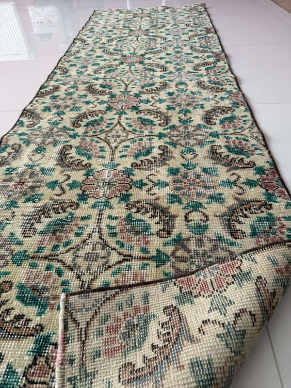 2x8 Turkish Vintage Runner Rug, Handmade Wool Carpet, Beige Blue Red Runner Rug gallery