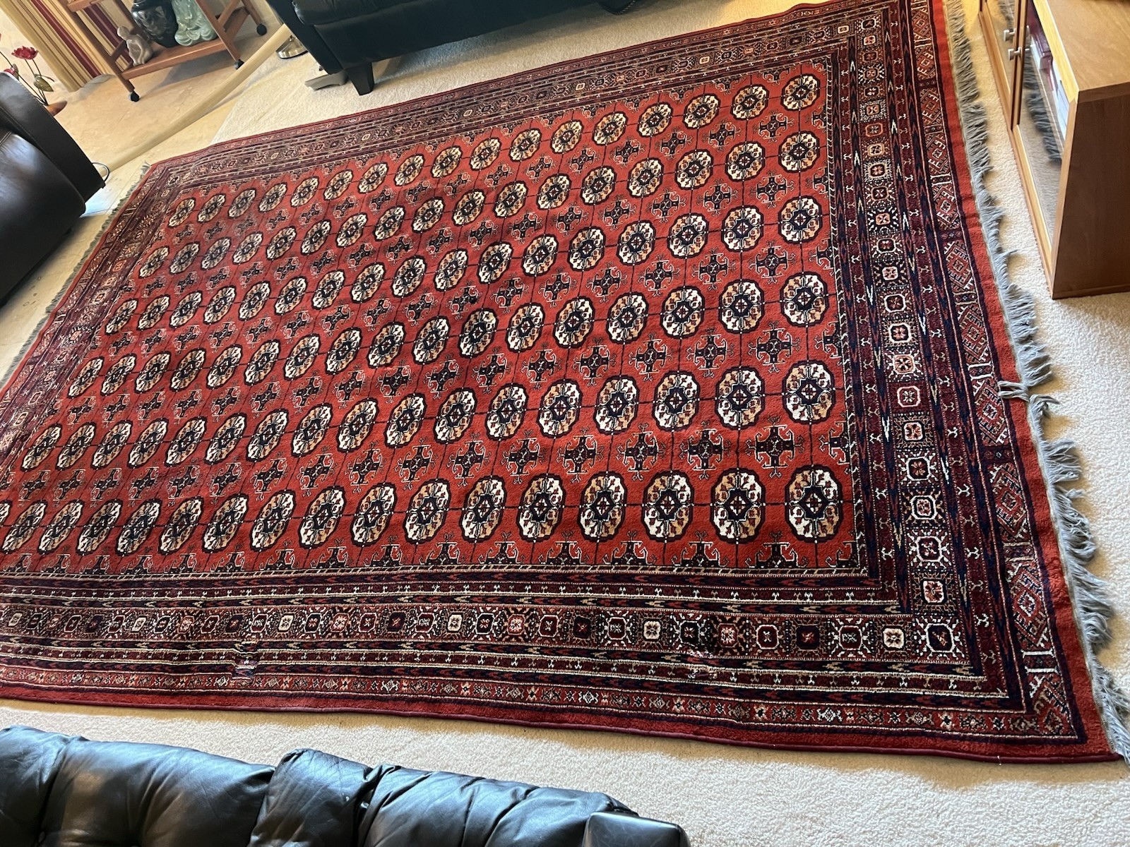 Exceptional Hand-Knotted Kazakhstan Bokhara Wool Rug - Red Field - 11'2" X 8'3" gallery