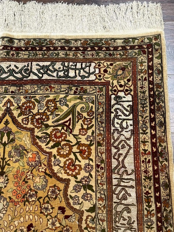 Silk Turkish Hereke Rug 3x5, Gold, Silk with Metal Threads, 700 KPSI gallery