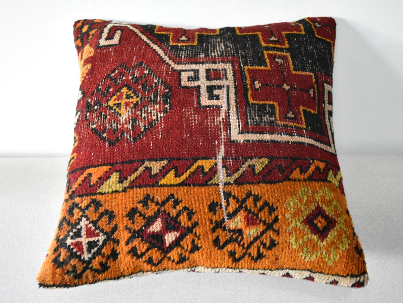 Turkish Pillow Cover Sofa Rug 16'' x 16'' Made of Antique Cushion Cover Carpet gallery