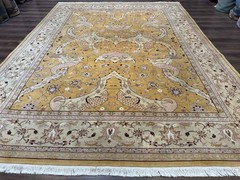 Sino Per’sian Rug 8×11 Wool Silk Highlights Gold Light Green Fine 240 KPSI