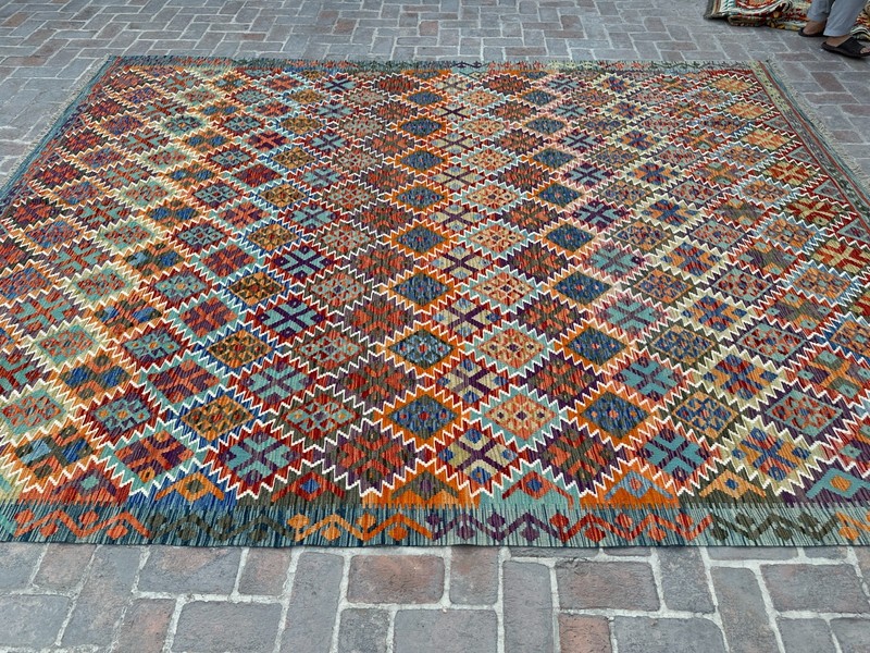 10x13 ft Large Handwoven Afghan Chobi Oriental Turkmen Geometric Wool Area Kilim gallery