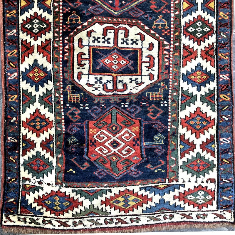 Antique Dated Shahsavan, Caucasian Kazak Rug Runner 3'7'' x 11'2'' Collectible gallery