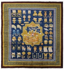 8×9 Antique Chinese Art Deco Handmade Rug Guardian Lions Blue Design c.1900