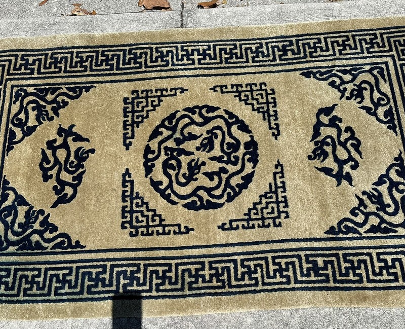 Silk Chinese Peking Silk Pile And Foundation Cream -Blue 36”x59” Handmade Rug gallery
