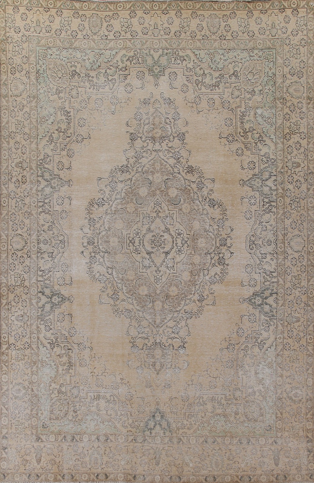 Wool Muted Distressed Rug 9x13 Handmade Medallion Room Size Semi-Antique Carpet gallery