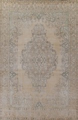Wool Muted Distressed Rug 9×13 Handmade Medallion Room Size Semi-Antique Carpet