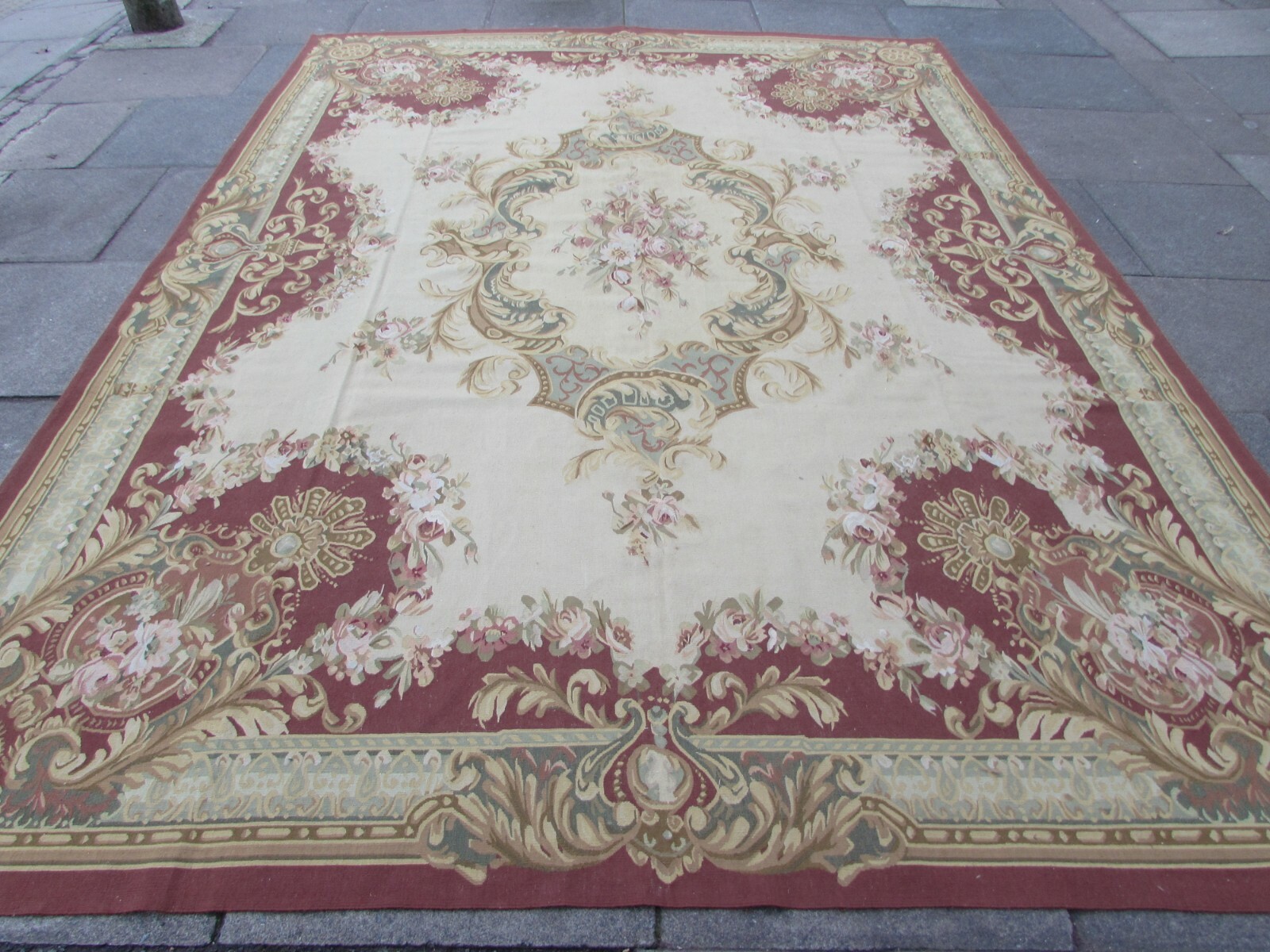 Vintage Hand Made French Design Wool Maroon Large Original Aubusson 367X271cm gallery