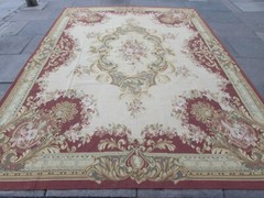Vintage Hand Made French Design Wool Maroon Large Original Aubusson 367X271cm