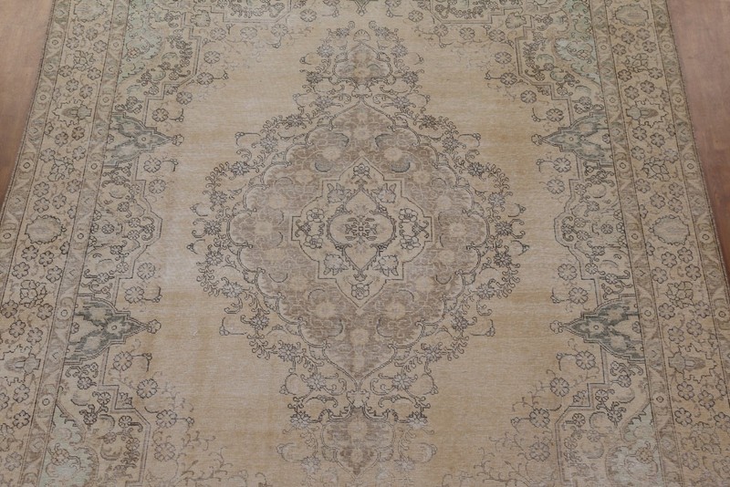 Wool Muted Distressed Rug 9x13 Handmade Medallion Room Size Semi-Antique Carpet gallery