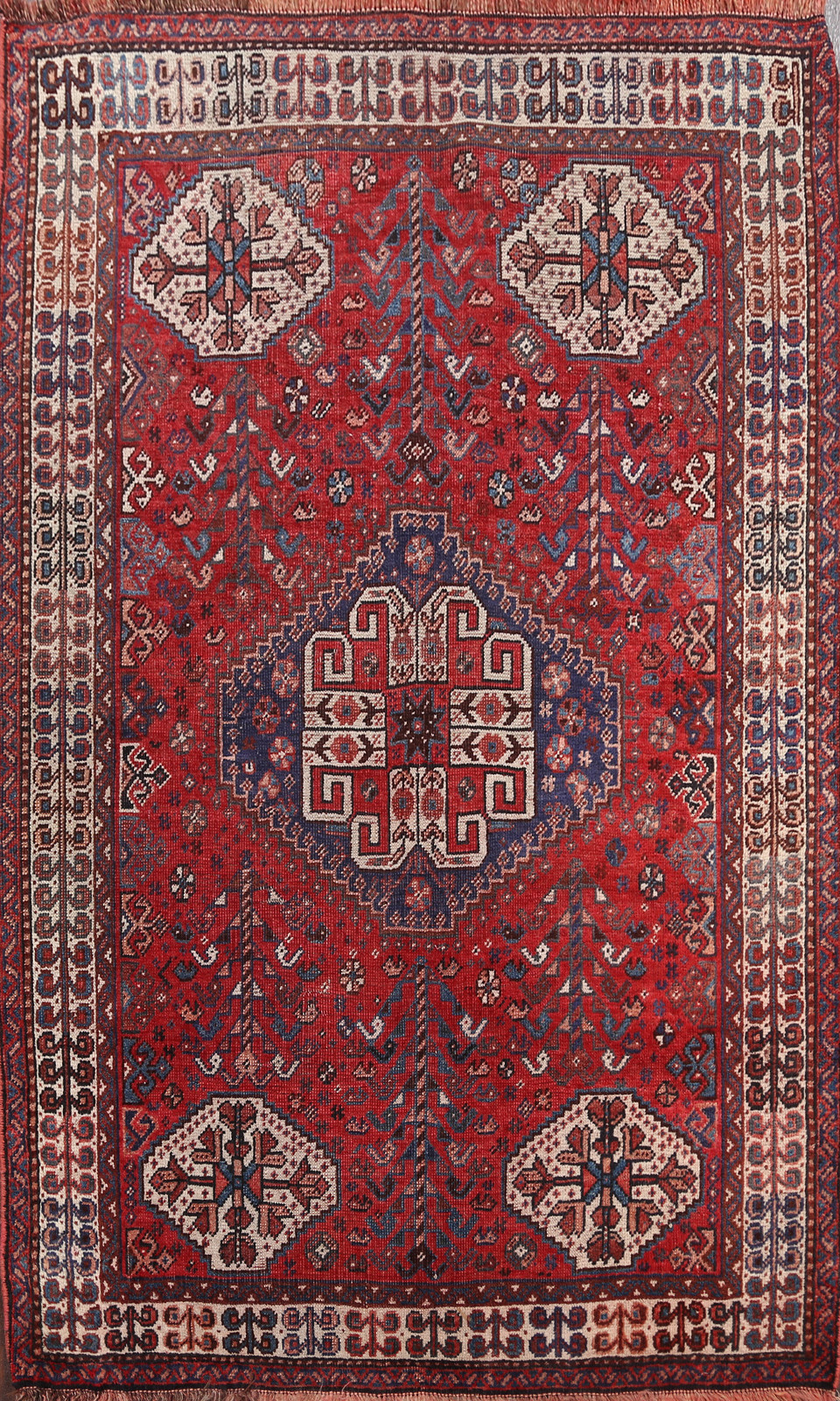 Pre-1900 Vegetable Dye Hand-knotted Antique Rug Tribal Traditional Carpet 4x5 gallery