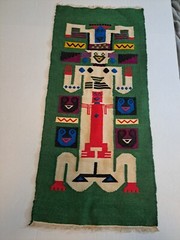Vintage Native AmericanFolk Art Wool Rug Flat Weave Pictorial Rug / Wall Hanging
