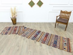 150-Year-Old Turkish Konya Kilim Runner 2.8×11.10 ft – Tribal Stripe – Antique