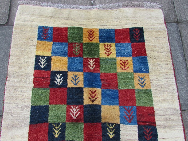 Vintage Traditional Hand Made Oriental Gabbe Wool Cream Red Small Rug 158x106cm gallery