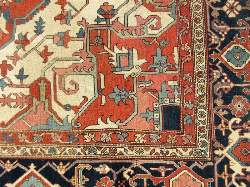 LARGE ANTIQUE 11 x 15 RARE SERAPI ORIENTAL CARPET DESIGNER DREAM CIRCA Lt.1800's gallery