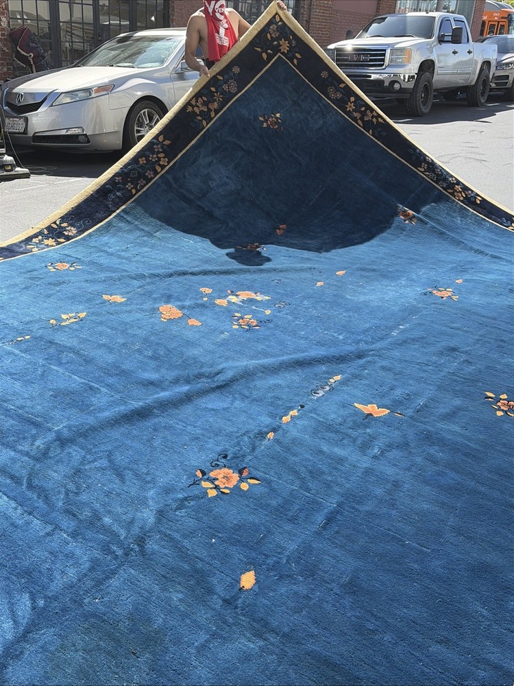 Auth: 19th C Antique Chinese Rug Shimmering Wool Beauty Blue 13x20