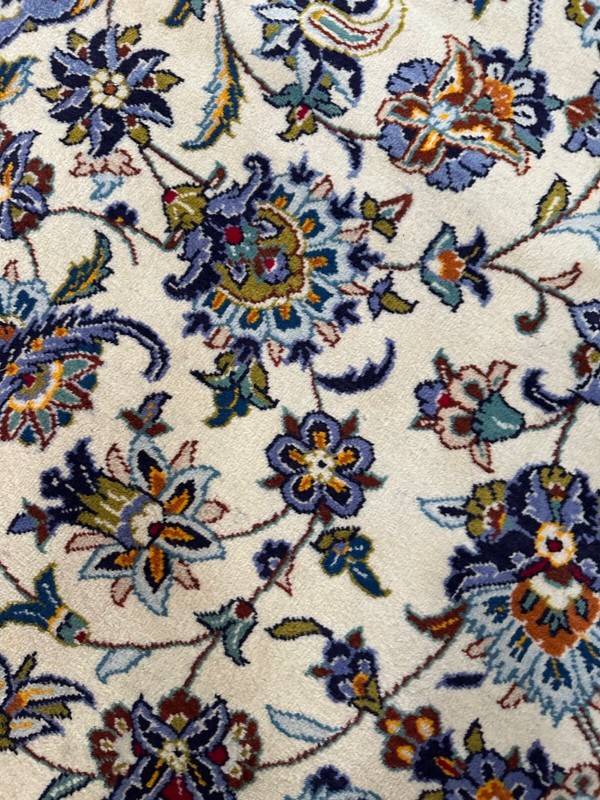 Handmade Vintage Ivory & Blue Classic Oriental Rug,Floral Medallion Design,11x16 gallery