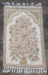 Vintage Traditional Handmade Kashmiri Crewel Tree of Life Wool Rug 89×58 cm