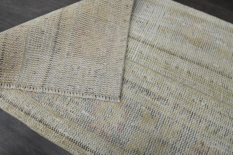 Vintage Turkish Runner Rug 2x5ft BEIGE Handmade Anatolian Oushak Hallway Wool gallery