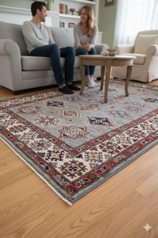 Handmade Wool Area Rug, 4x6 , Blue & Red Rug, Oriental Rug gallery