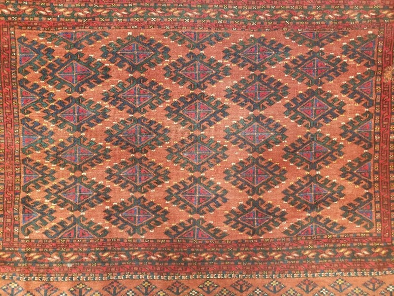 Antique Turkoman Rug Collectible Yamud Oriental Cushion Cover Carpet Red 3.4 x 5 gallery
