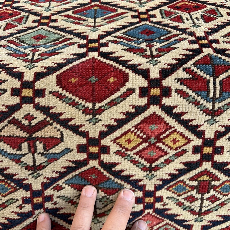 Auth: 19th C Antique Caucasian Rug Rare Collectors Pc. Ivory 4x5 gallery