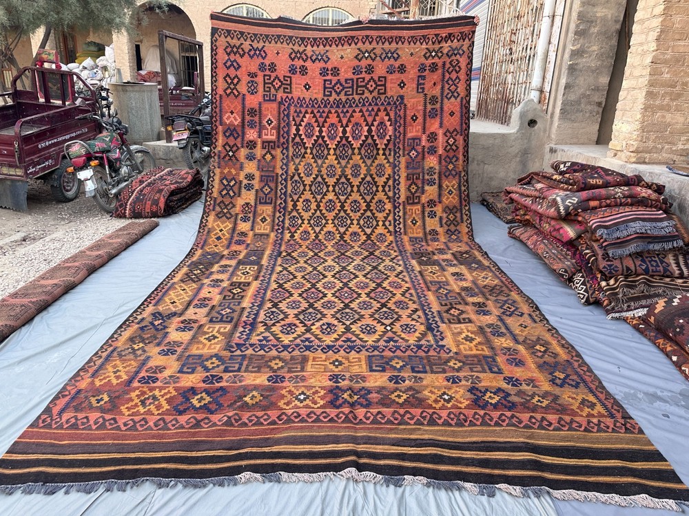 Terracotta Faded Kilim Rug 8'4x17' Turkish Navajo Tribal Boho Flatweave vintage