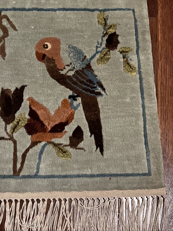 Chinese Silk Parrot Bird on Branch Rug Wall Hanging 12” X 13” Dresser Pad gallery