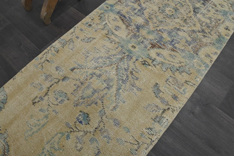 Vintage Turkish Runner Rug 2x9ft Wool Anatolian Handmade Hallway Oushak BEIGE gallery