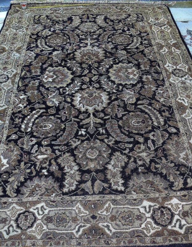 MADRAS Hand Tufted RUG Oriental DEEP BLUE BROWN GOLD 8'3"x5' MSRP$4000+ gallery