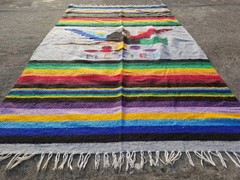 Vintage Traditional Handmade Mexican Pictorial Wool Multicolor Kilim 3.7×3.1 ft
