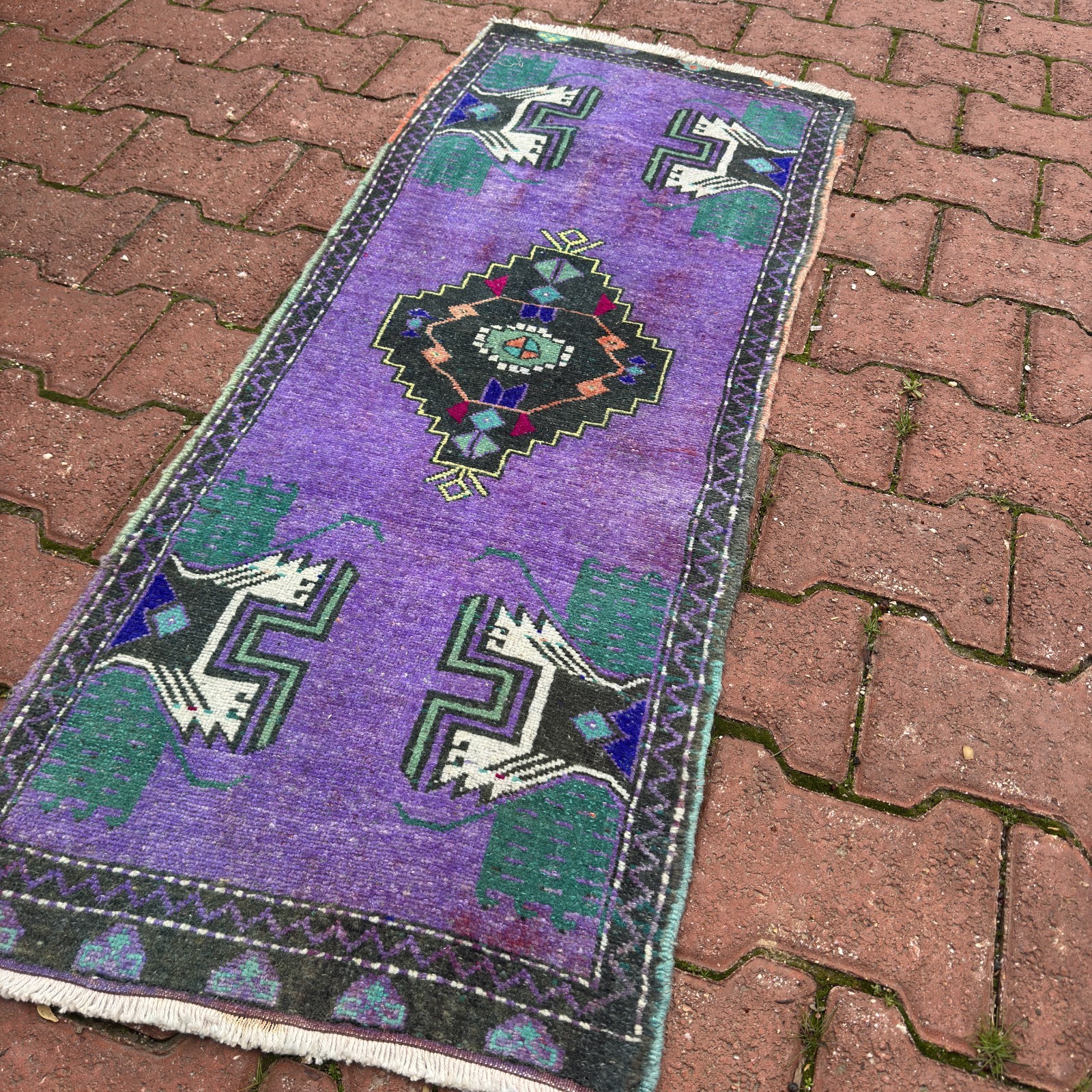 Violet Turquoise 2x4 Handwoven Turkish Wool Rug With Dark Border- Tariff Free gallery