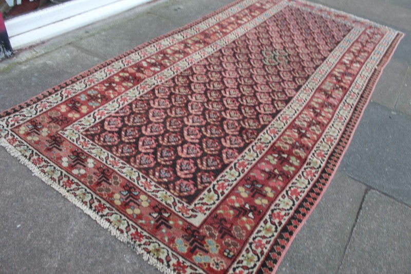 Antique Worn Hand Made Traditional Oriental Wool Brown Pink Large Rug 234x113cm gallery