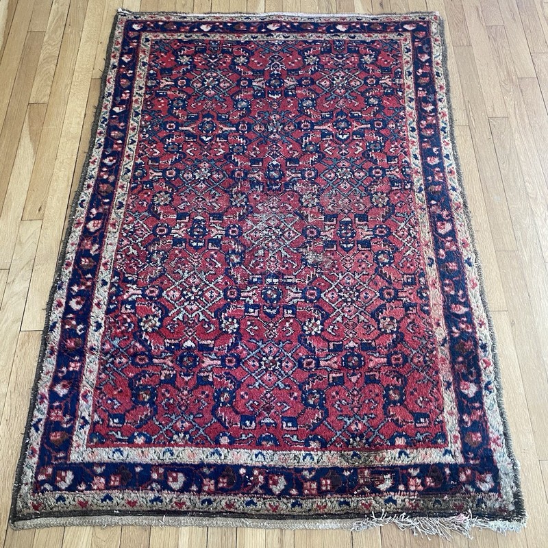 Vintage Rug 3' 6 x 5' Red Hand Knotted Farmhouse Wool Oriental Rug gallery
