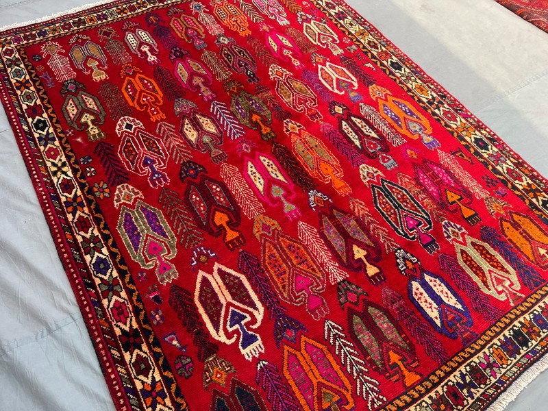 4'10 x 6'7 ft Vintage Afghan Handknotted Tribal Wool Red Geometric Area Rug gallery