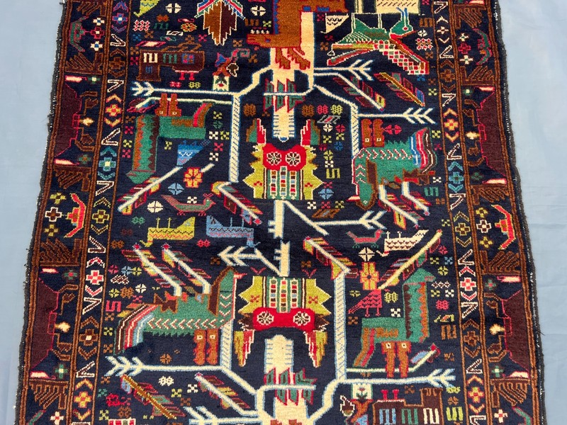 3'8 x 6'5 ft Vintage Afghan Hand-Knotted Pictorial Animal Tree of Life Rare Rug gallery