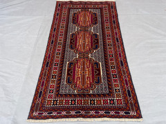 2’8×5’0 ft Vintage Afghan Baluchi Hand Knotted Wool Brown Navy Tribal Runner Rug