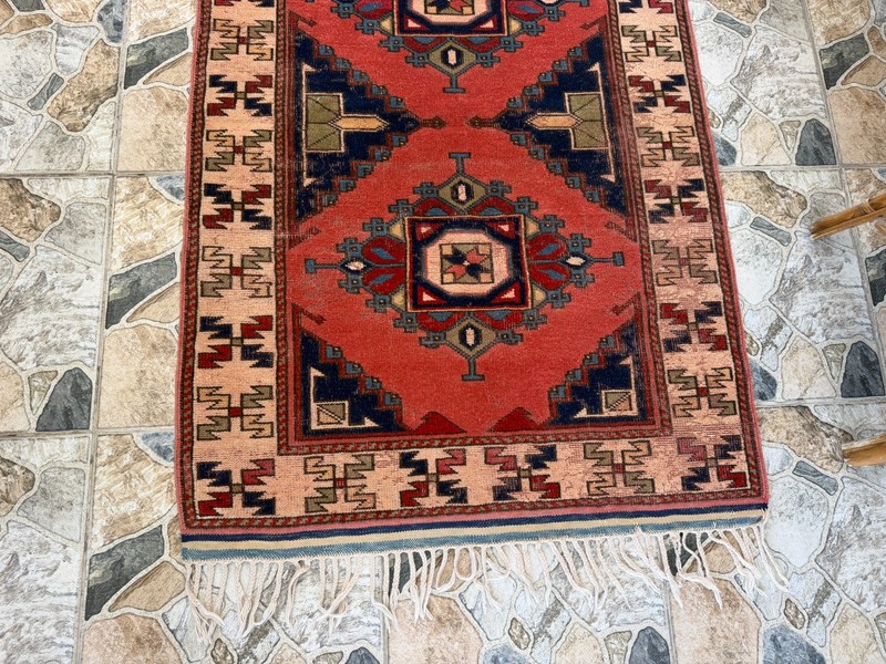 Vintage Tribal Turkish Rug Hand-Knotted Wool Farmhouse Geometric Area Rug 3x4 ft gallery