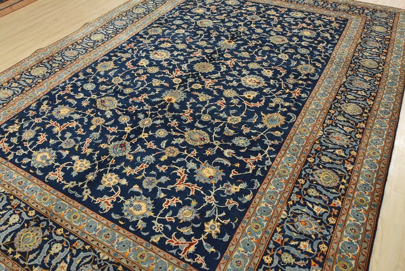 Vintage Oriental Rug 9’6” x 13’3” Blue Wool Traditional Hand-Knotted Carpet gallery
