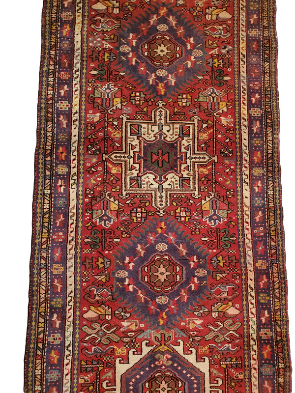 Vintage Red Karajeh runner Multi-Medallion - 3'1" x 10'10" gallery