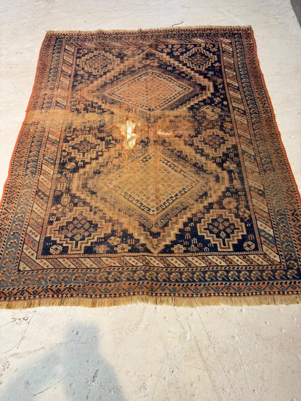 Antique Oriental Hand-Knotted Wool Area Rug 200 Year Old Collectible 3'5" x 5' gallery