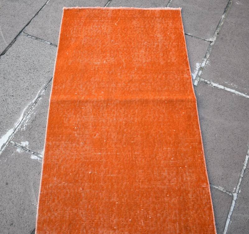 Vintage Turkish Rug 26'' x 102'' Hand-knotted Over Dyed Runner Wool Orange Rug gallery