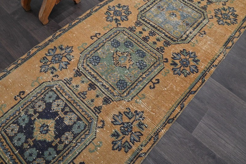 Vintage Turkish Runner Rug 3x11ft Wool Anatolian Handmade Hallway Oushak BROWN gallery